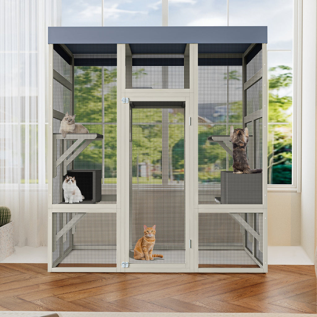 62.6' Outdoor Wooden Catio for Cats, Large Cat Enclosure with