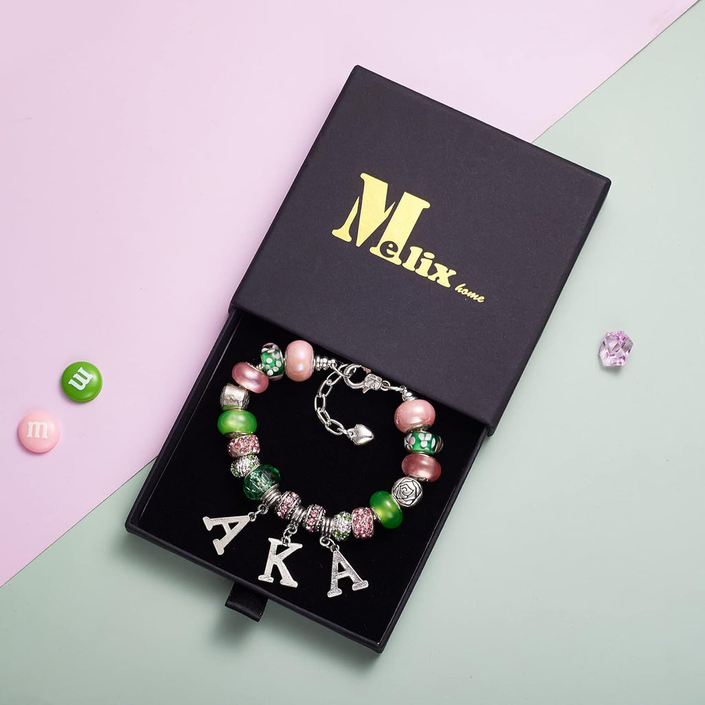 AKA Sorority Gifts for Women Paraphernalia Sorority Bracelet Pink and Green Jewe