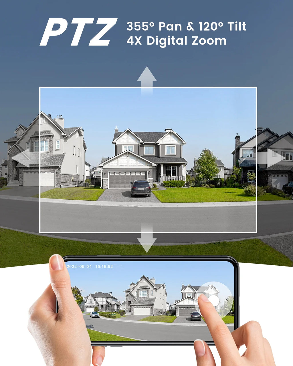Security Cameras Wireless Outdoor, 2K Wifi Solar Camera for Home Surveillance, 360 View PTZ, Battery Powered, Color Night Vision, Motion Sensor