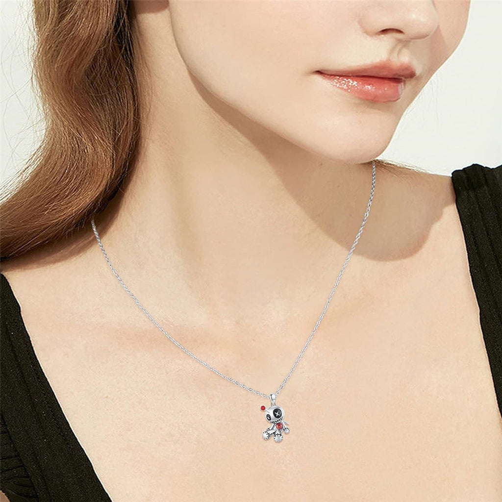Cartoon Red Heart Voodoo Doll Necklace Halloween Personality Clavicle