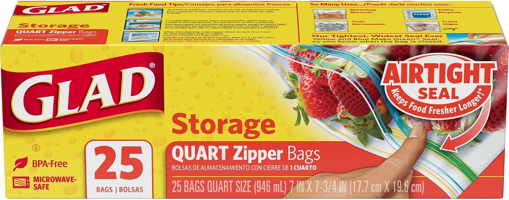 Zipper Food Storage Plastic Bags - Quart - 25 Count