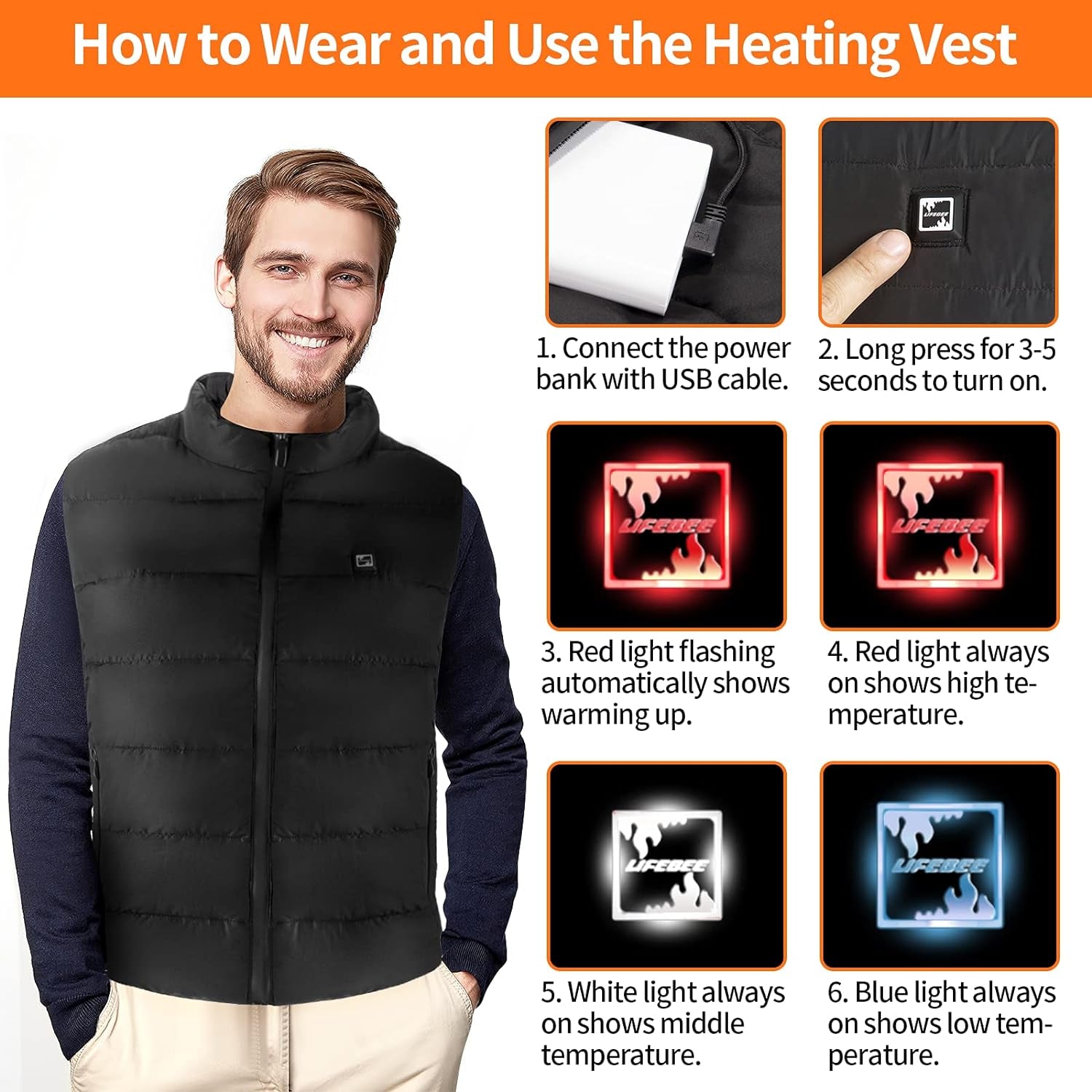 Heated Jacket for Men Women Electric Warm Heating Vest for Hunting Skiing (No Power Bank)