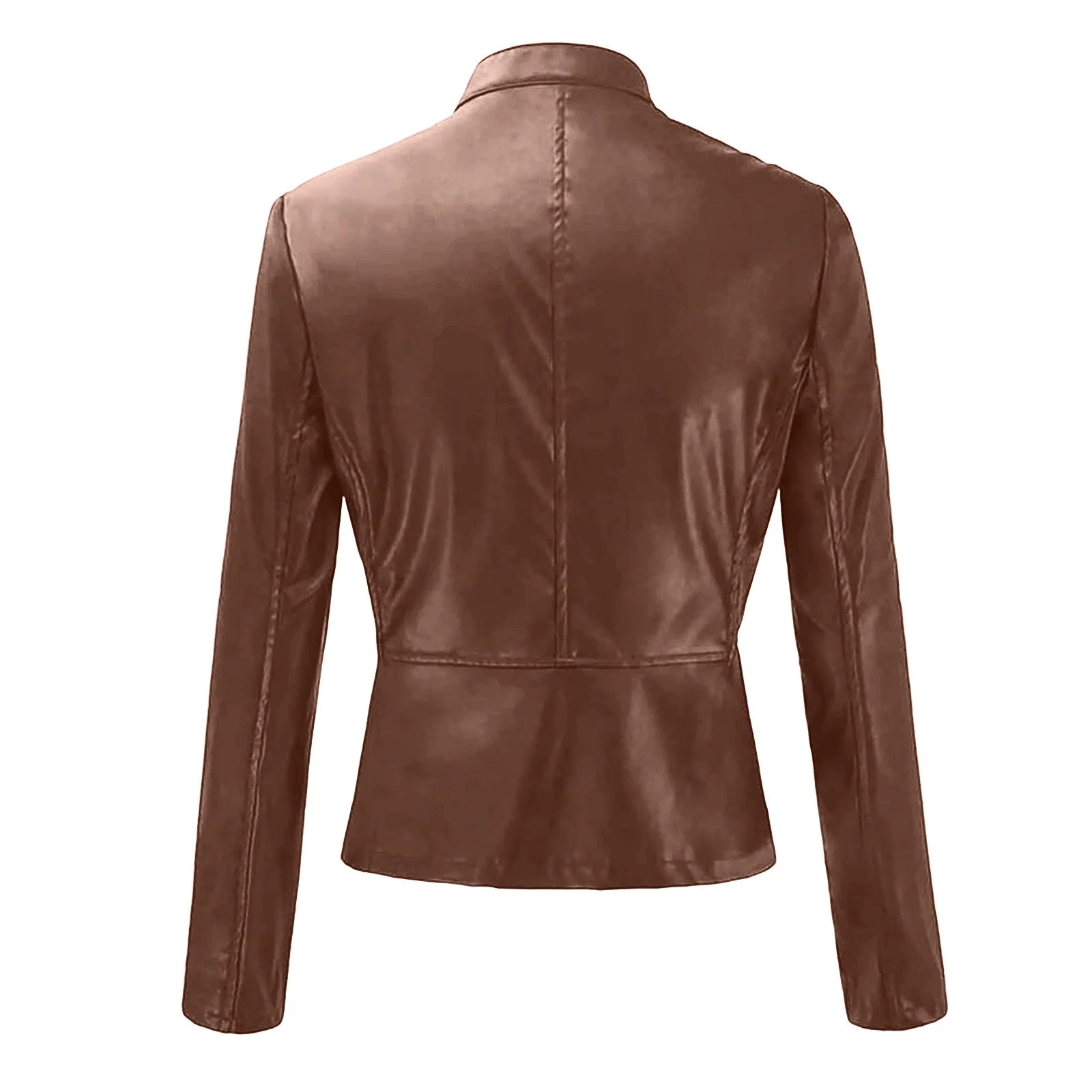 Women'S PU Leather Short Zipper Jacket Women'S plus Fashion Top Long Sleeve Hoodless Slim Solid Female Outwear Coffee 8