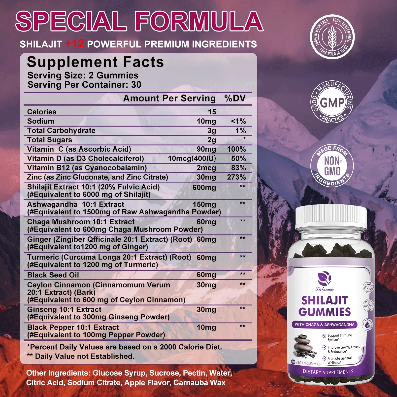 Himalayan Shilajit Gummies - High Potency Energy and Immune Support with Chaga and Ashwagandha