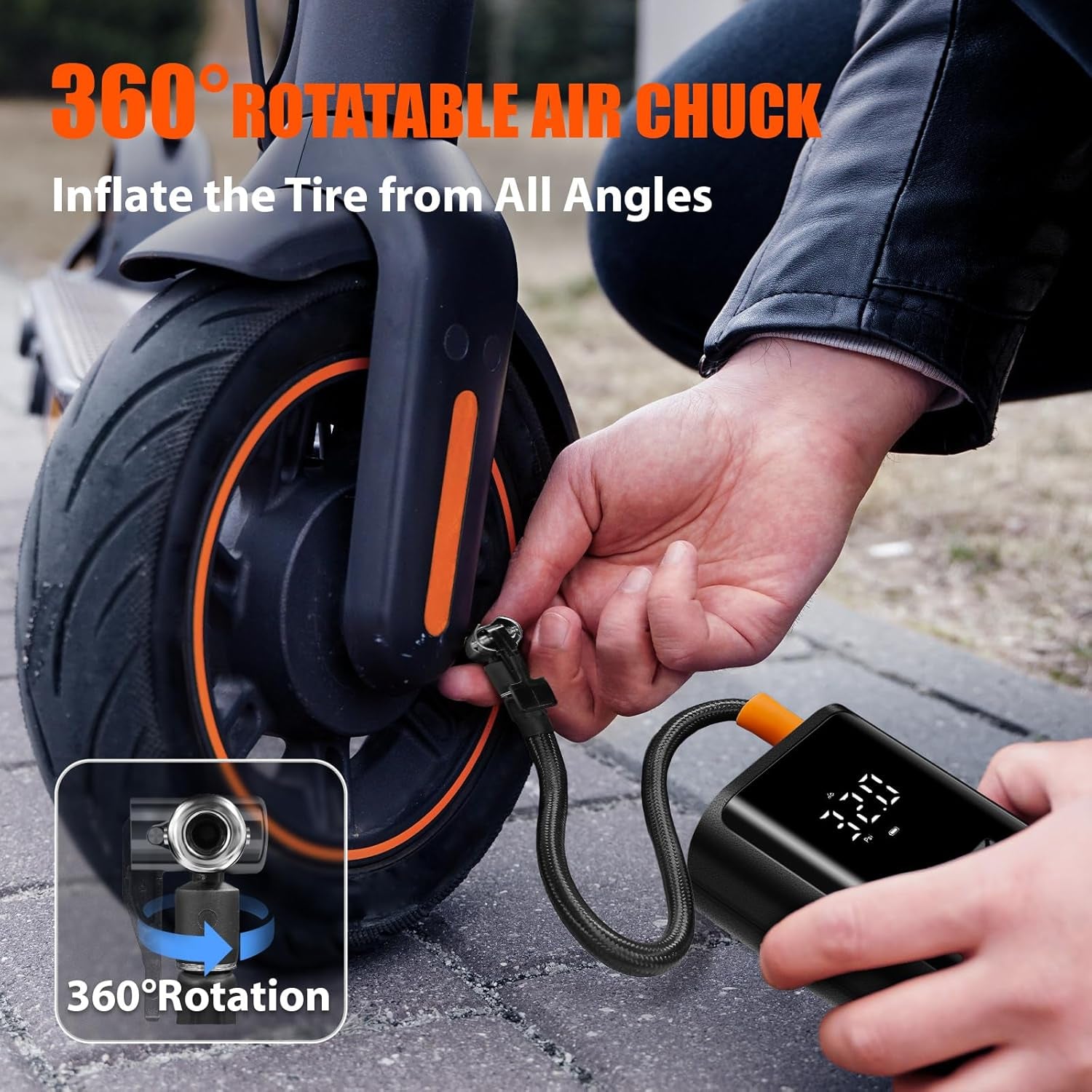 Portable Tire Inflator for Car, Cordless Air Compressor W/ 4500Mah Battery and 12V DC Adapter, Air Pump for Car Tires, Motorcycle, Bicycle, Ball and Small Inflatables W/Smart Modes