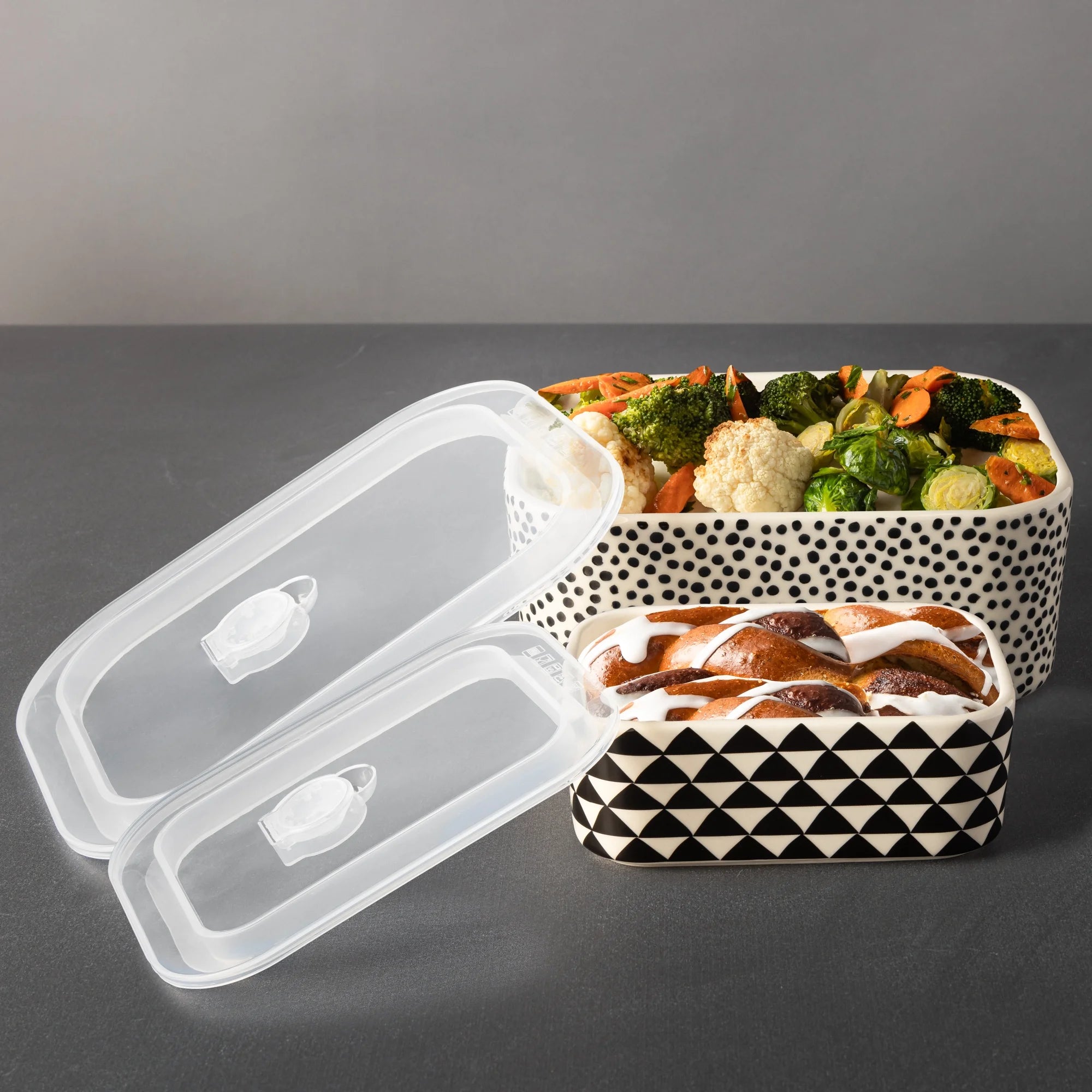4-Piece Rectangle Ceramic Baking Dish & Lid Set - Dot