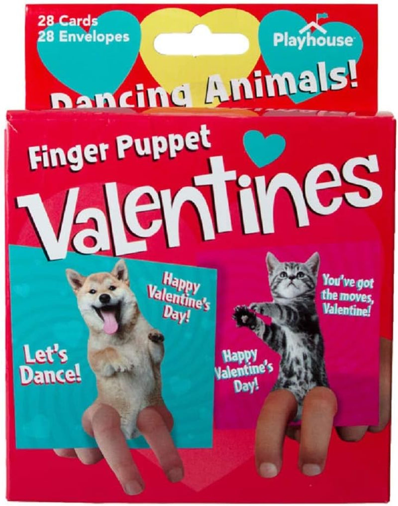 Dancing Animals Finger Puppets 28 Card Valentine Exchange Box for Kids
