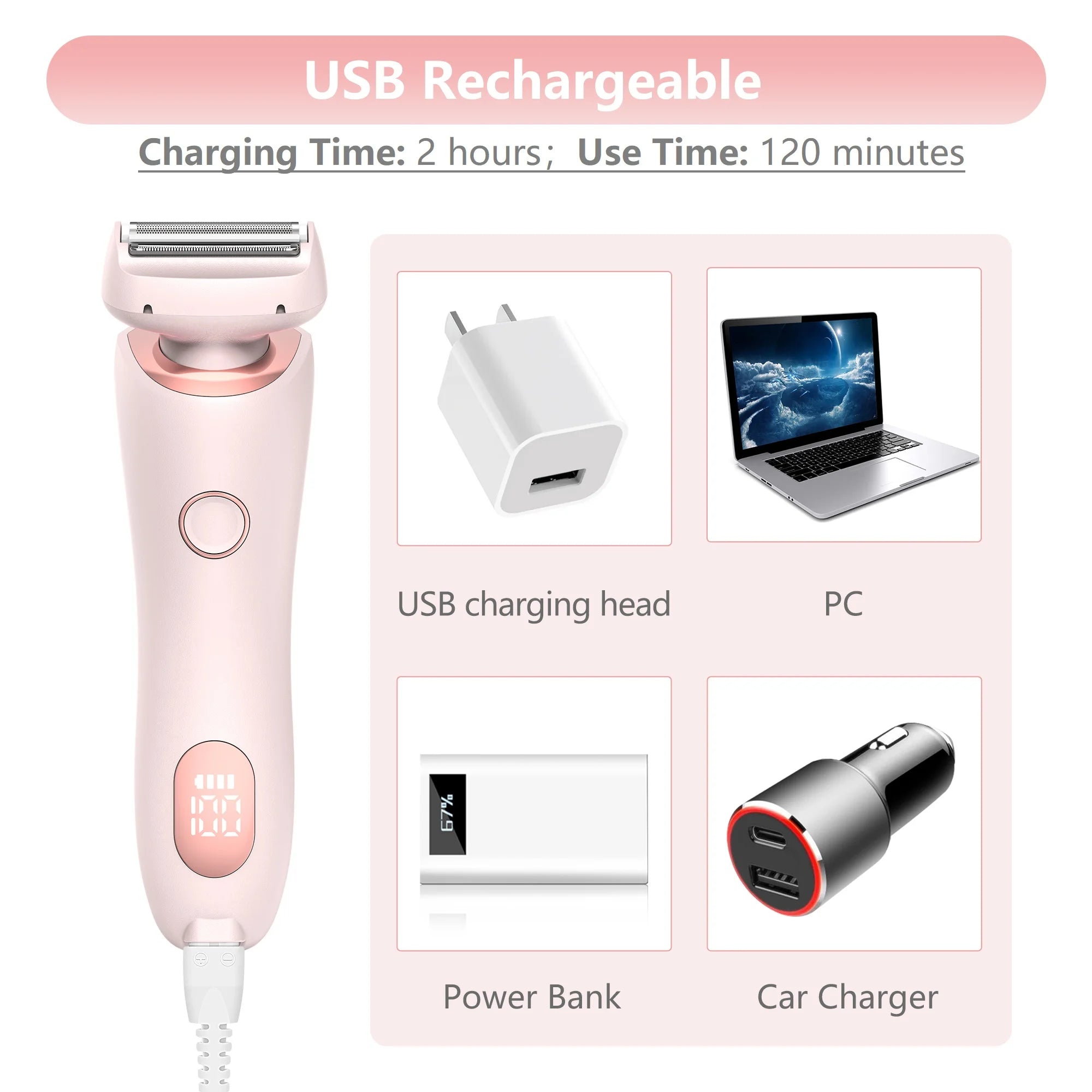 Woman Electric Razor, Rechargeable Cordless Shaver for Woman Face Leg Bikini, Wet Dry Use