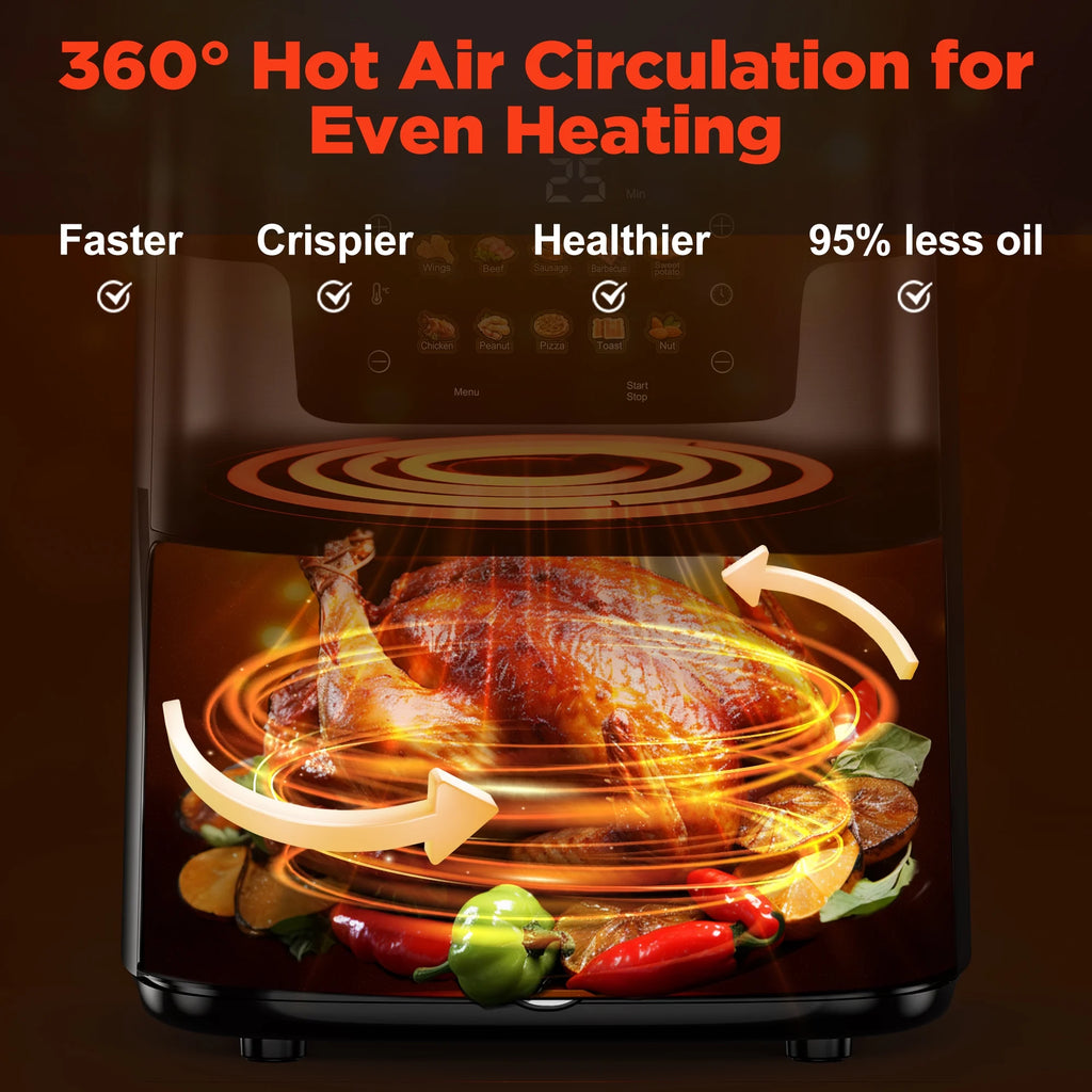 Air Fryer Oven, 10-In-1 7.5Qt Multifunction Air Fryer with Digital LED Touch Screen, 10 Preset Cookings, Dishwasher-Safe Basket, 95% Less Oil, Nonstick Dishwasher-Safe Basket, 100Pcs Liner