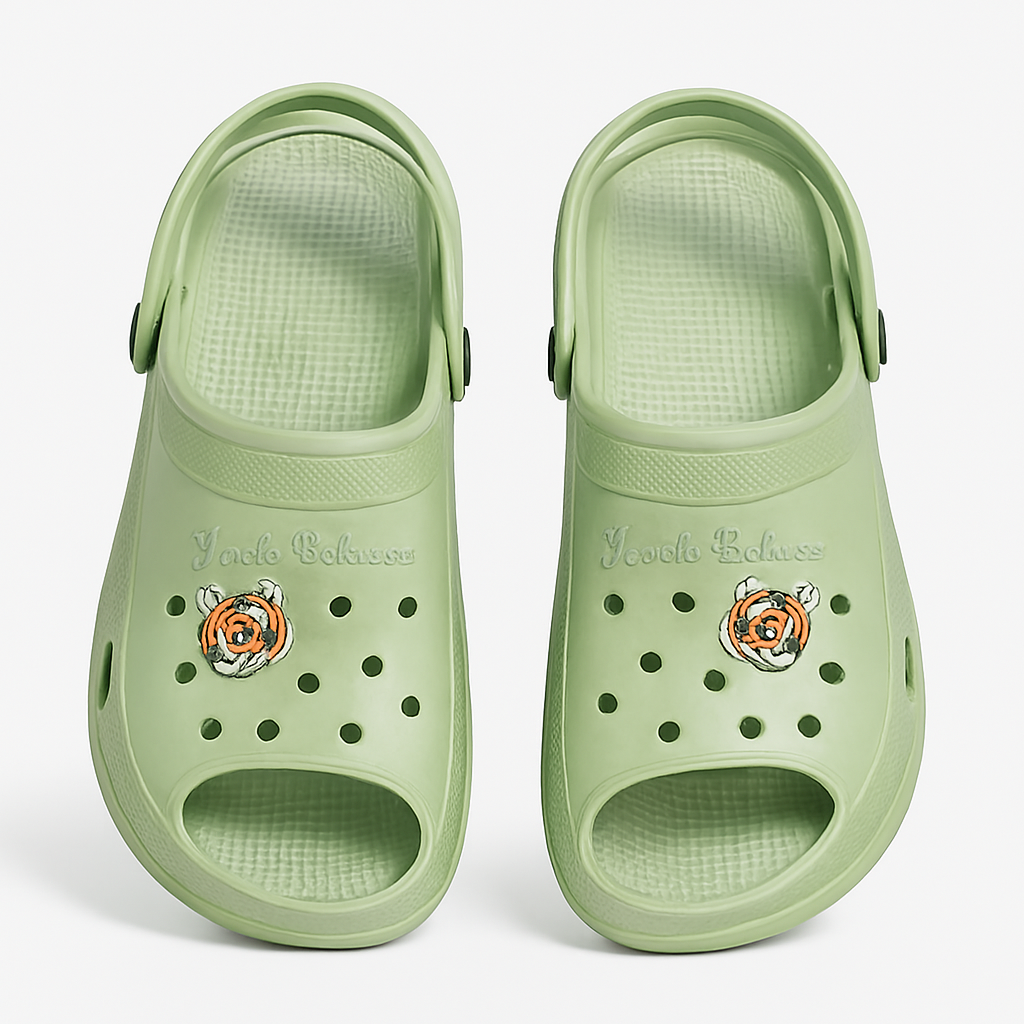 Light Green Clogs with Tiger Patch and Strap Back (Size-10 UK)