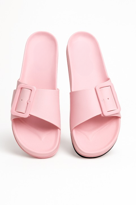 Stylish Pink Slide Sandals with Buckle Accent (Size-10 UK)