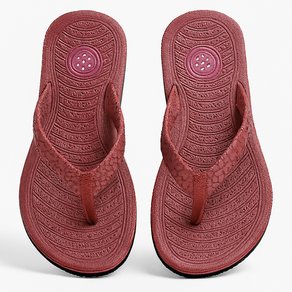 Textured Maroon Flip-Flops with Patterned Footbed (Size-10 UK)