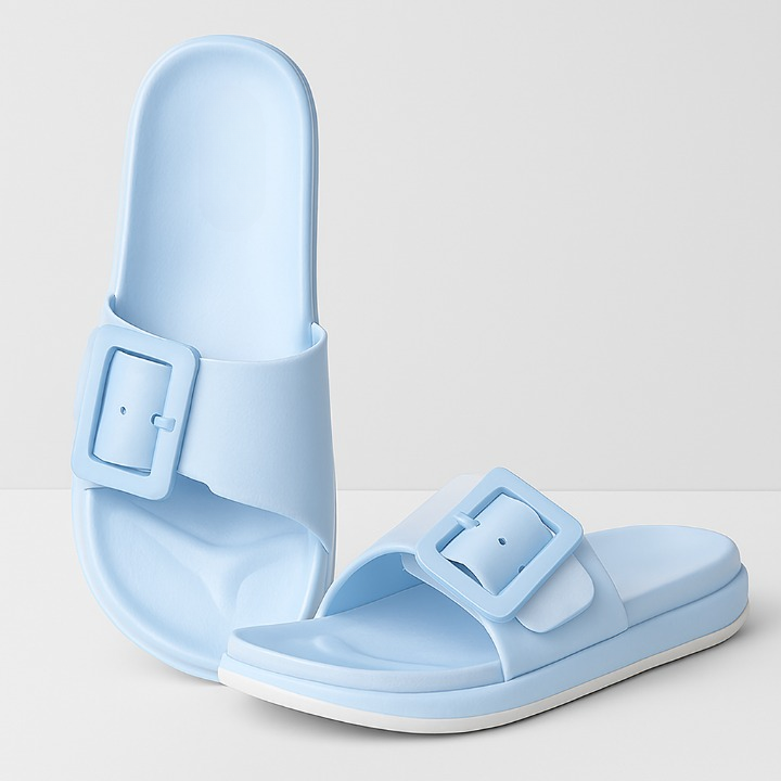 Stylish Blue Slide Sandals with Buckle Accent (Size-8 UK)