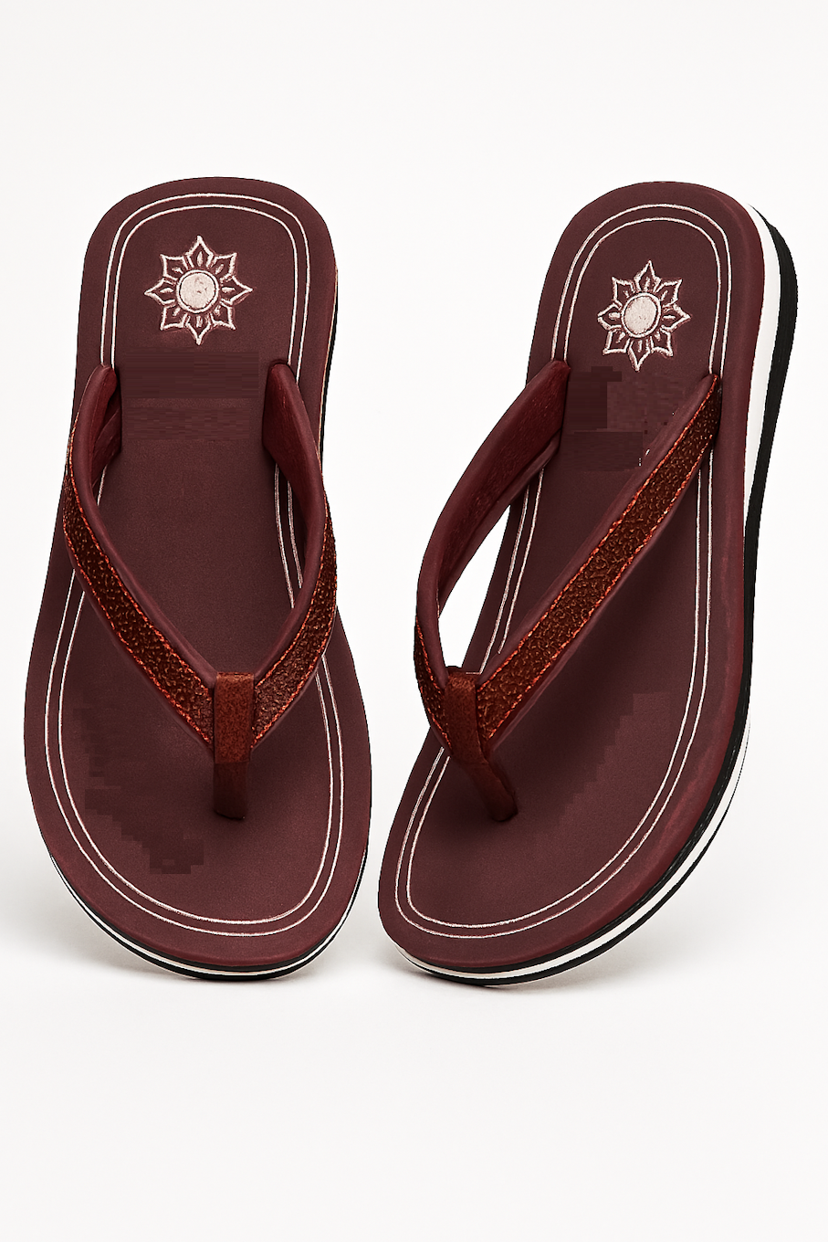 Maroon Flip-Flops with Embroidered Floral Design (Size-6 UK)