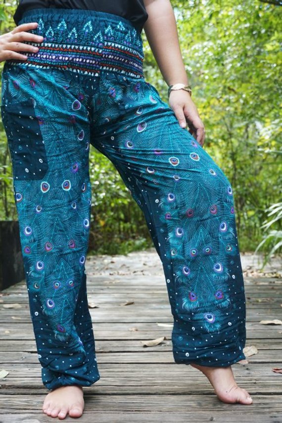 Teal PEACOCK Pants Women Boho Pants Hippie Pants Yoga